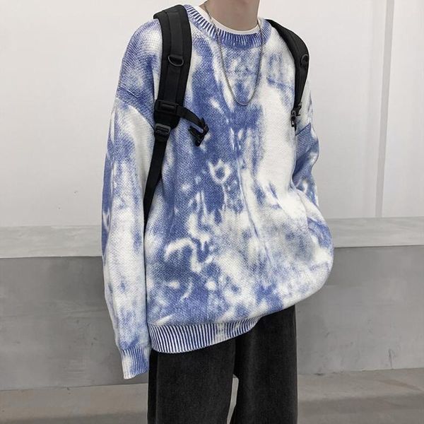 

korean style tie-dye sweater men's warm fashion retro casual knitted pullover men loose knitting sweaters mens clothes -5xl, White;black