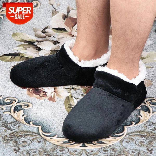 

winter fur slippers men plush warm cotton indoor warm shoes house slippers man light sock floor shoes plus size #yw1d, Black