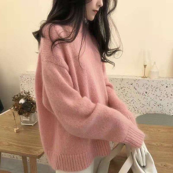 

autumn 2021 new and winter young woman's loose lazying around her neck sweater knitted foreign coat thick wear tide oc8b, White;black