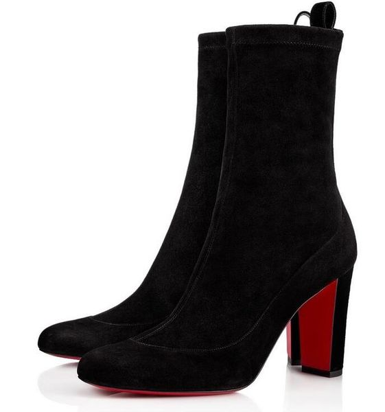 

original box] elegant suede chunky heelss sock boots heels socks red bottom bootss womens winter booty party wedding size 35-43, Black