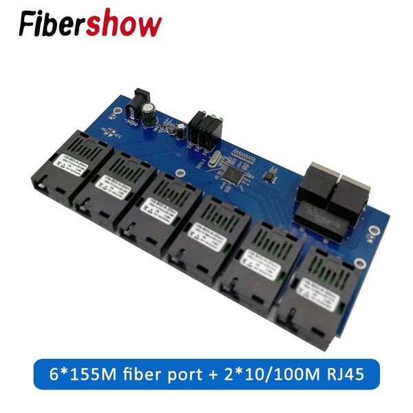 

10/100m fast ethernet switch converter 20km ethernet fiber optical media converter single mode 2*rj45 and 6*sc fiber port pcba