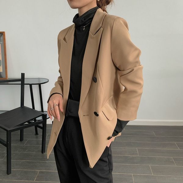 

2021 new elegant pockets double breasted suit jackets women fashion slim coat outerwear cool ladies yq25, White;black