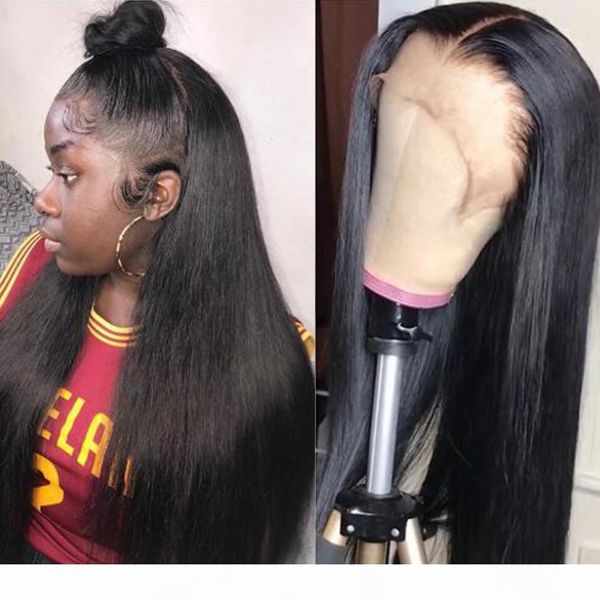 

straight lace front human hair wigs pre plucked hairline 150% 13x4 lace front wig brazilian remy hair middle ratio, Black