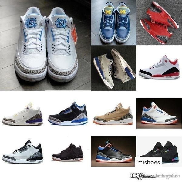 

mens pack unc blue 3s shoes jumpman university basketball michigan oreo black aj3 sneakers boots j3 original for sale