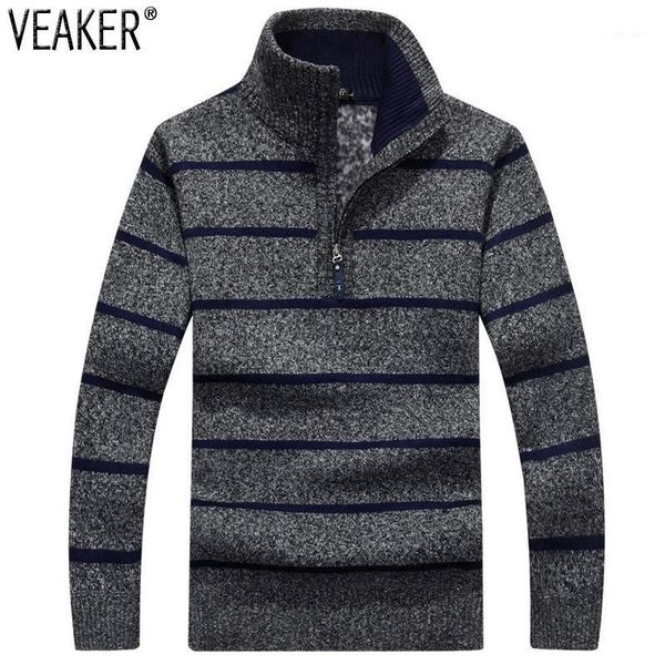 

men's sweaters 2021 autumn striped sweatercoat pullovers male winter thick coat stand collar slim fit knitted pullover 3xl1, White;black