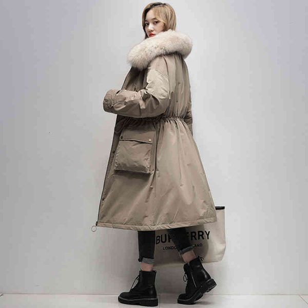 

women's down & parkas winter 90% white duck coat real fur hooded jacket casual big pocket thick loose jackets windproof snow outwear du, Black