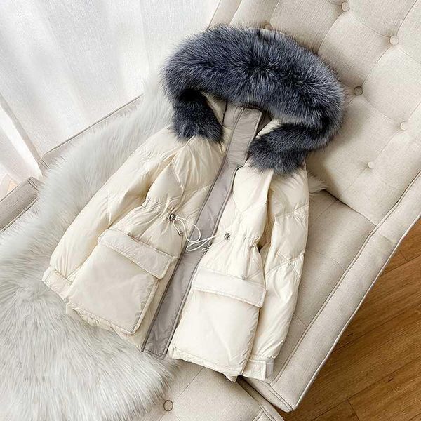 

zvaqs female jacket 2020 winter women 90%white duck down jackets real fur collar hooded parkas moman coats ropa mujer tn691, Black
