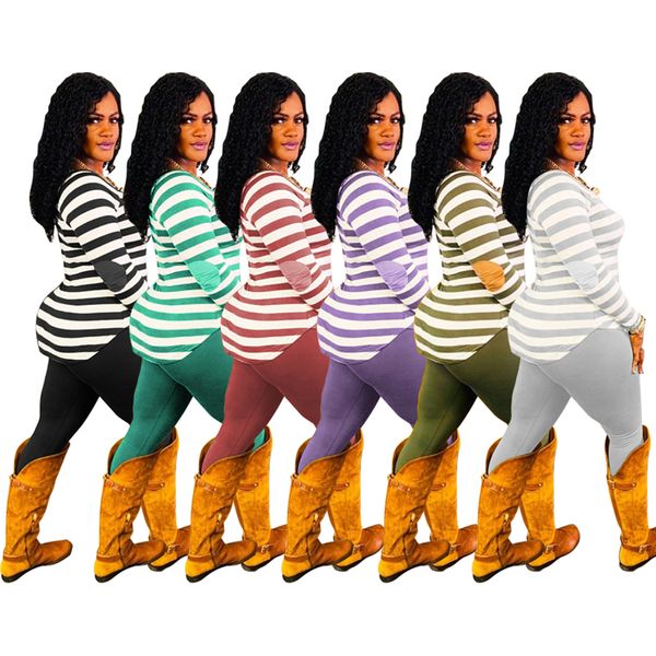 

women tracksuit pullover sweater trousers outfit two piece clothing set designers striped print legging pants suit s-3xl sale e122211, White