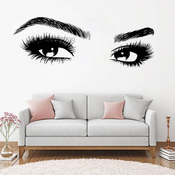 Novas Chegadas Big Eye Eyelashes Adesivos de Parede Adesivos Bonito Meninas Eyes Decalques Art Vinil Home Decoração Salão de beleza Estilo Decalque Hot LC464 Y200102