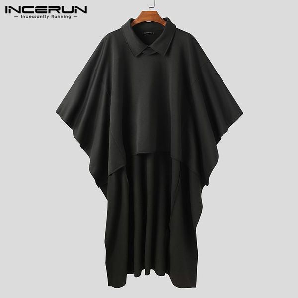 

men long sleeve lapel neck irregular cloak vintage outwear incerun fashion solid color poncho autumn loose coats streetwear 5xl, Tan;black