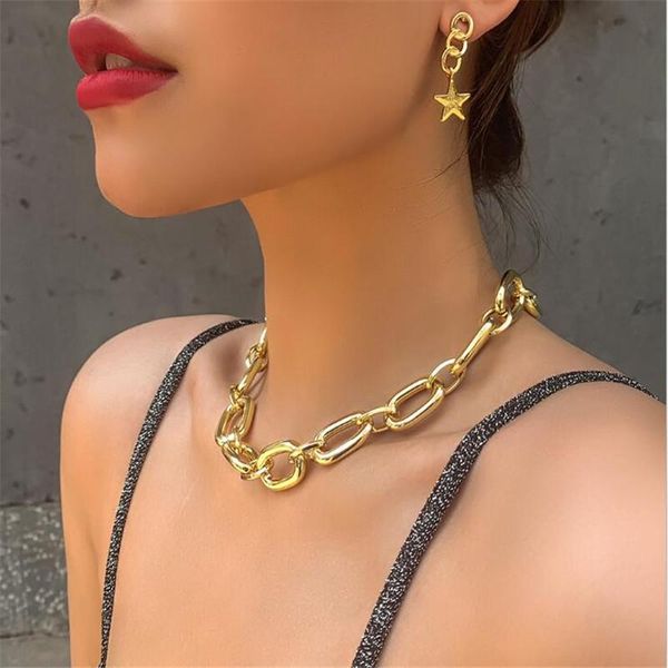 

chains punk lock choker necklace pendant women collar statement brand gold color chunky thick chain steampunk men, Silver