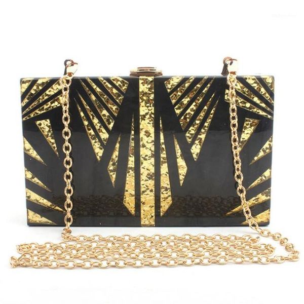 

evening bags 2021 acrylic bling clutch wedding gold leaves banquet wallets with chain party dinner for ladies mn16641