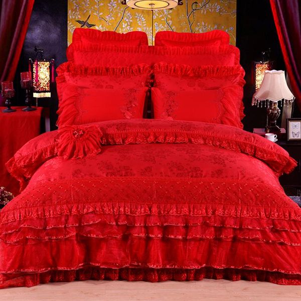 

bedding sets 2021 silk cotton satin jacquard feel love luxury wedding set lace duvet cover bedspread king size 4/6/8/10pcs