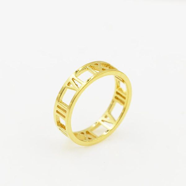 

cluster rings classic brand jewelry beautiful hollow out roman numerals ring stainless steel gold color for women anniversary gift, Golden;silver