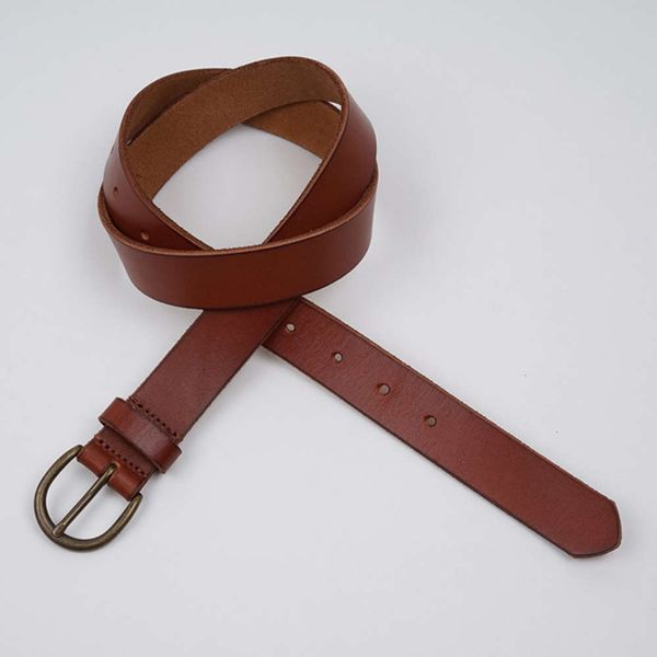 

head cow leather women's thin fashion casual simple versatile pin buckle jeans with narrow belt, Black;brown