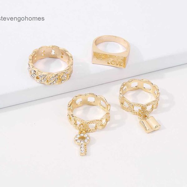 

key r0328 accessories women's fashion new trend lock inlaid diamond combination ring, Silver