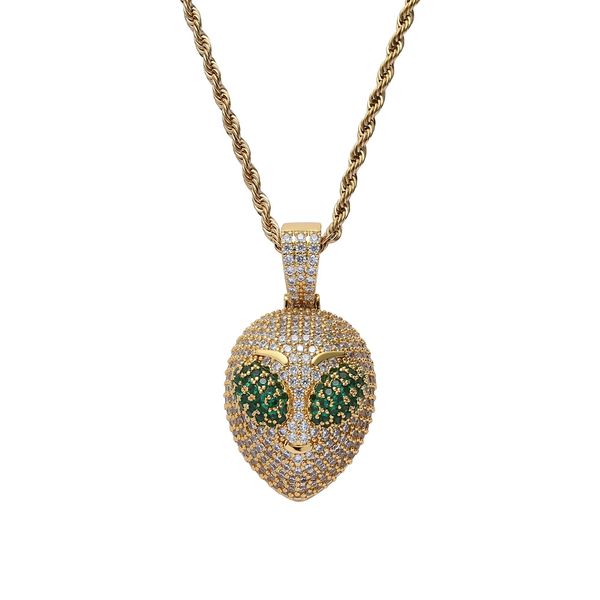 

metal copper aliens diamond green eyes aliens pendant necklace hip hop men's fashion jewelry for club and party, Silver