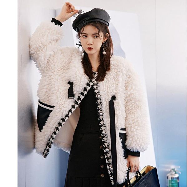

original design women fashion lamb wool faux fur coat 2020 autumn winter warm soft jacket overcoat casual outerwear, Black