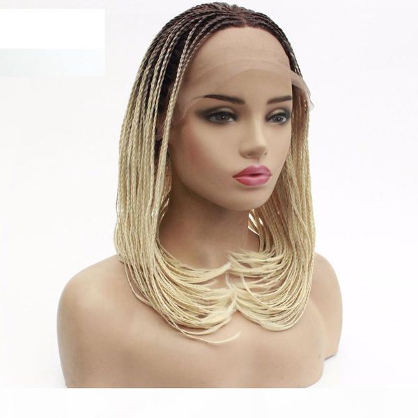 

wholesale lace front wigs with natural line bob senegalese twist wigs hand-tied part half hand-made glueless braided wigs for women, Black