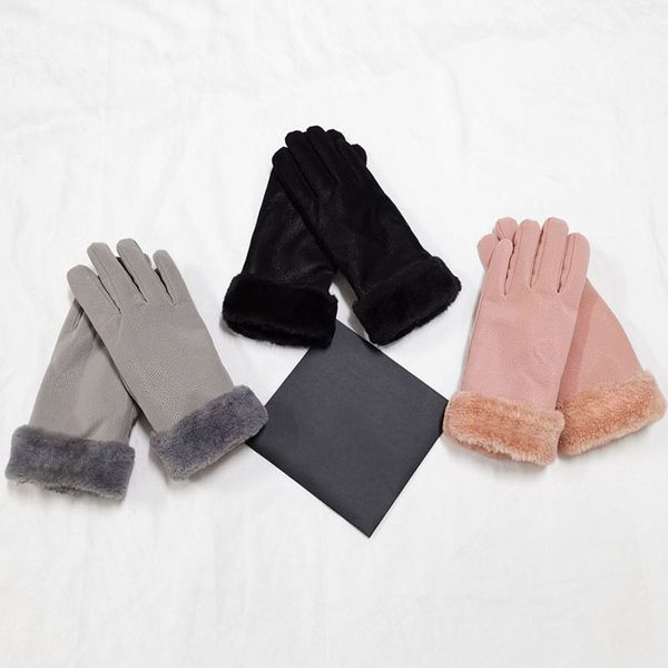 

leather winter ski finger gloves touch screen women gloves thicken sports ski gloves solid color warm soft dhl shipping