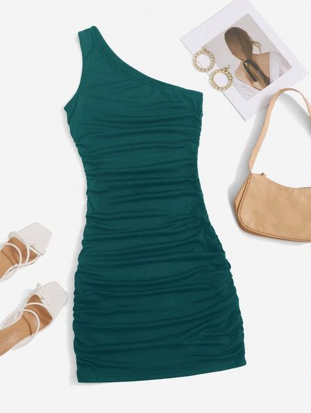 

one shoulder ruched bodycon dress p8rw#, Black;gray