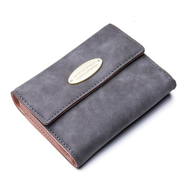 

2020 matte leather wallet short card holder women wallets money bag coin pocket small ladies purse clutch pink wt050, Red;black