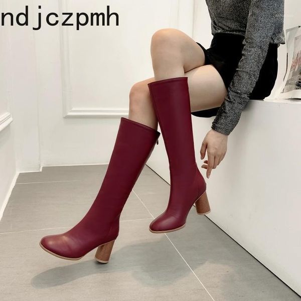 

boots long autumn and winter the fashion round head zipper thick heel high tube women's shoes size 34-48 black1, Black