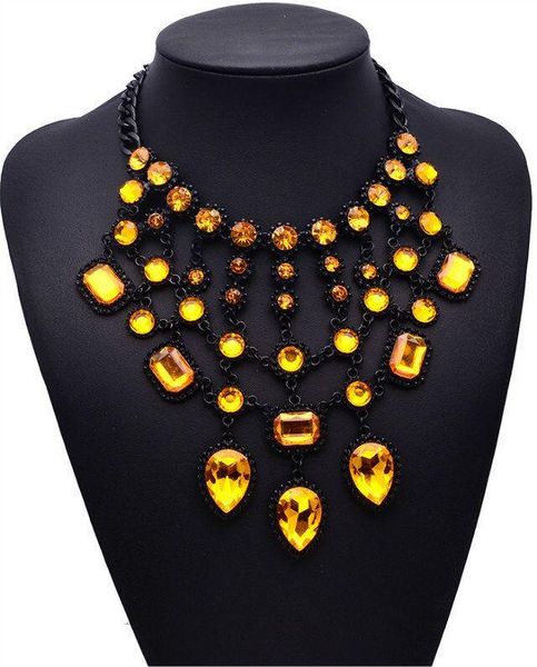 

chokers bk acrylic glass beads necklace link geometric crystal statement bib collar female clavicle chain exaggerated jewelry, Golden;silver