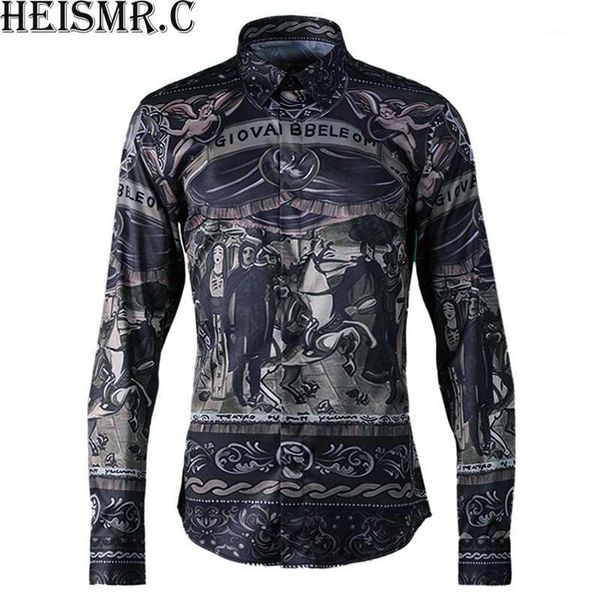 

heismr.c new 2018 mens brand shirt chinese royal printing shirt men's long sleeve dress shirts man luxurious tuxedo hjk1621, White;black