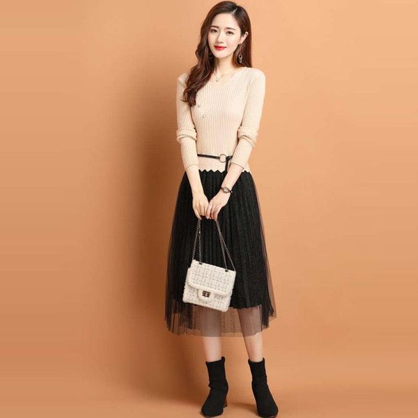 

women's sweaters fashion 2021 autumn winter women long sweater dress pullovers warm knitted pullover dresses lady with belt, White;black