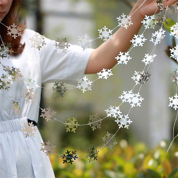 

gold snowflat shape decoration silver paper 4m garlands home decor birthday party decorations kids christmas gifts diy