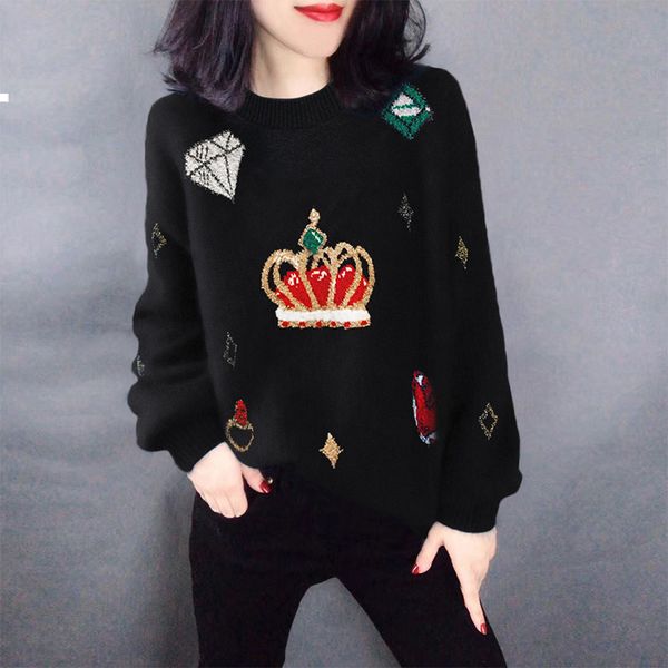 

new black 2021 knitted round neck sweater woman winter luxury indie jersey designer funk clothes mrqp wtf8, White;black