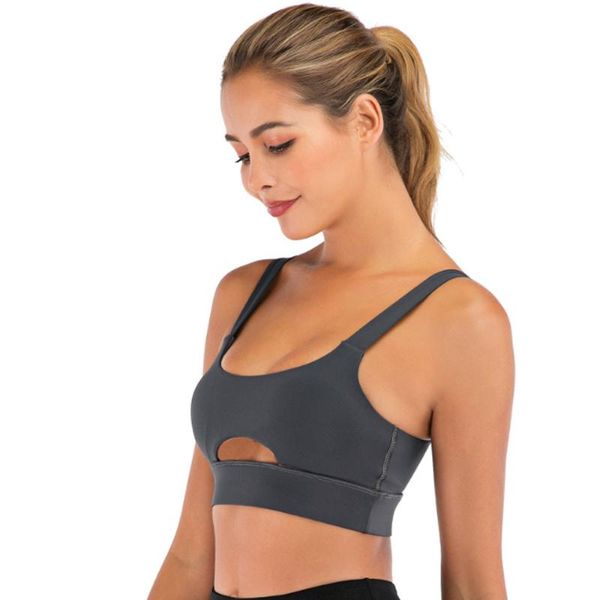 

gym clothing yoga bra for women crop activewear front chest hollow vest gathering high-intensity underwear fitness tank, White;black