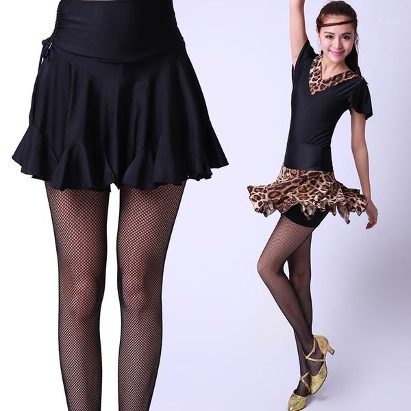 

mini leopard skirt latin dancing costumes for women spandex ruffle salsa chacha tango rumba dress high waist skirt1, Black;red