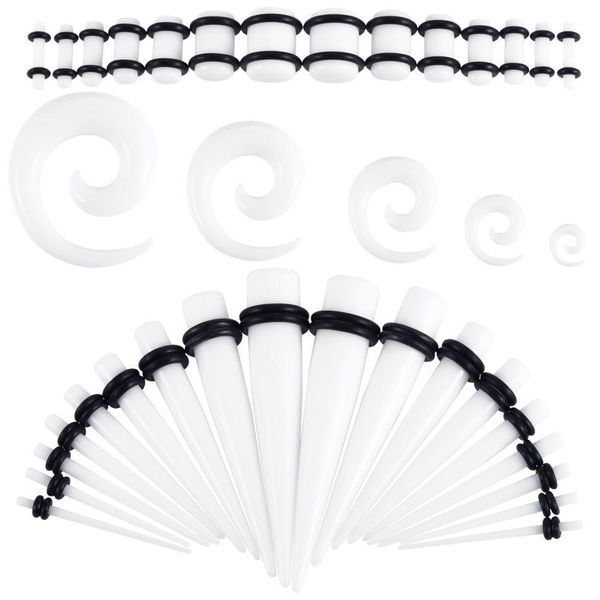 

54pcs/lot acrylic mix style ear stretcher in the dark spiral taper kit screw tunnel plug 14g-00g ear gauge kit piercing jewelry q bbyadh, Silver
