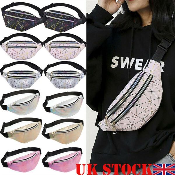 

multicolor waist bags women silver fanny pack male female belt bag black geometric waist packs laser chest phone pouch unisex