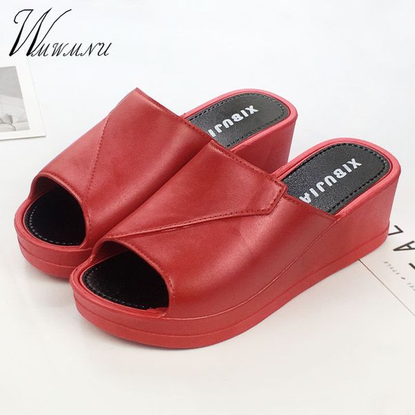

hollow out wedges high heels sandals summer women fashion outdoor platform slippers fish mouth shoes indoor red black new y200706
