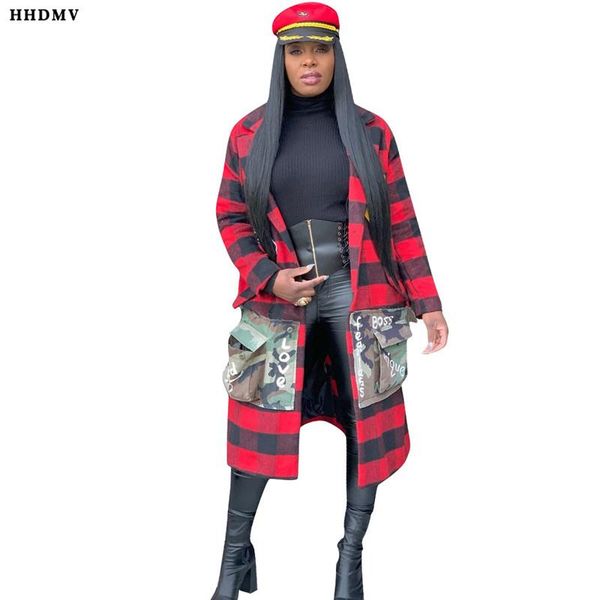 

hhdmv fashion reduction of age hip hop style long outwear long sleeve lapel single-breasted plaid printed outwear, Black;brown