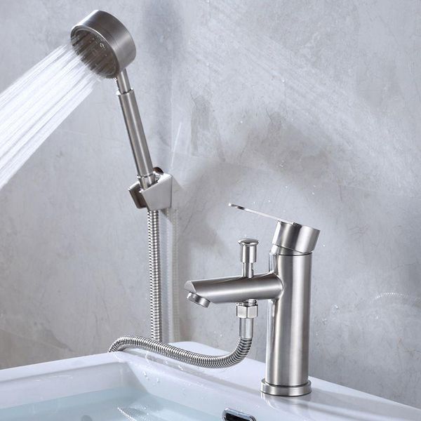 

bathroom sink faucets basin faucet stainless steel single handle mixer tap with shower head cold water valve nozzle bathtub