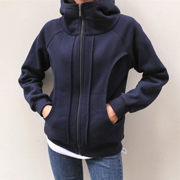 

casual hoodie fashion simple thick warm thin winter autumn sellers hooded pocket zipper long sleeve turtleneck, Black