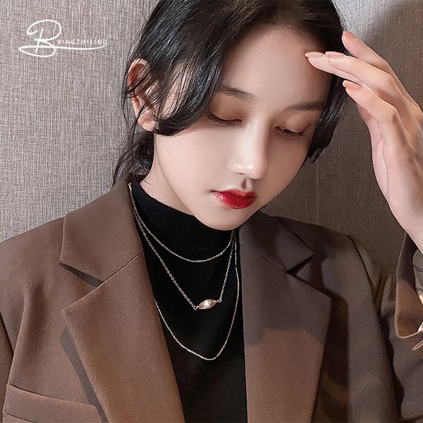 

personality multi layered necklace women ins cool simple pendant temperament 2020 new style net red clavicle chain fashion, Silver