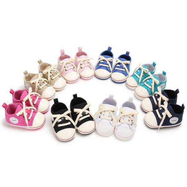 

newborn baby solid patchwork toddler shoes girls boys canvas soft soled non-slip active shoes first walkers