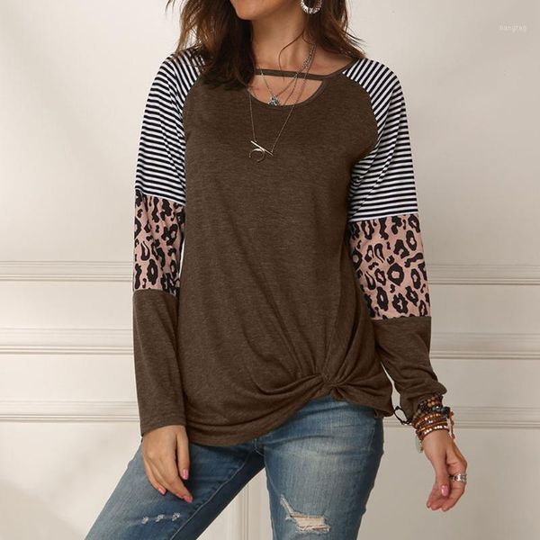 

women t-shirt spring fashion casual lstripe print pullover loose sweater casual round neck long sleeve t-shirt #40%1, White