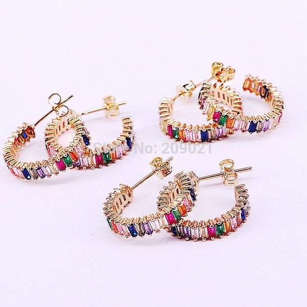 

5pairs popular brass gold color rainbow cz zircon jewelry stud earring for women girls 210202, Golden;silver