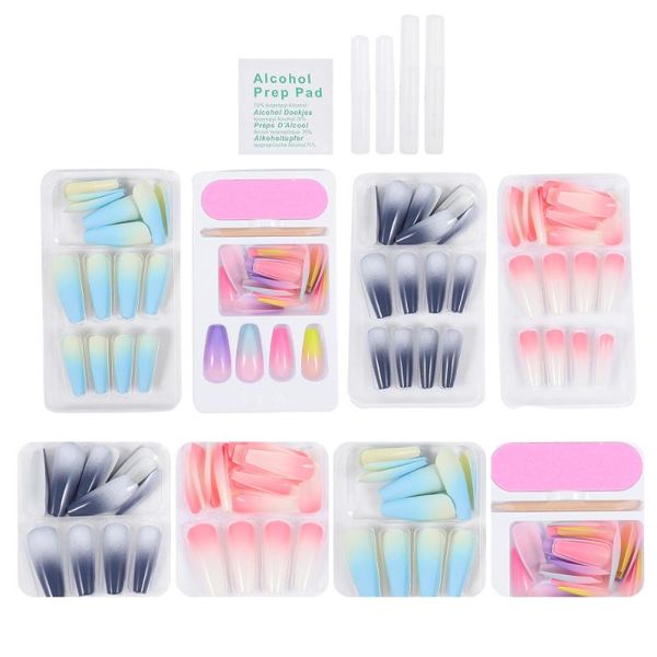 

false nails 4 boxes/96pcs full cover fake fingernails glossy artificial, Red;gold