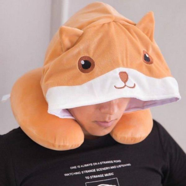 

pillow hooded u-shaped neck cartoon cervical nap travel airplane f8120