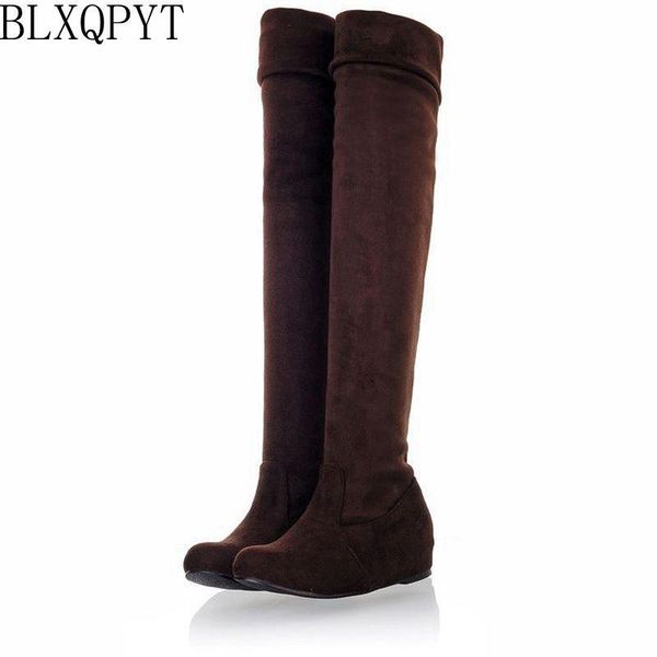 

blxqpyt big size 34-47 autumn winter warm shoes woman leopard casual round toe flat heels over the knee women boots 865, Black