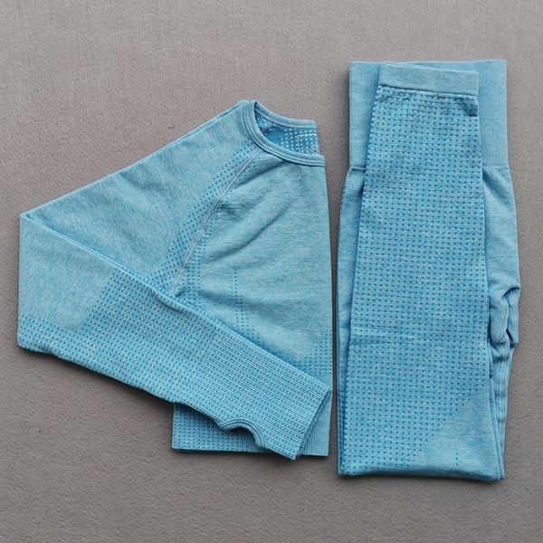 

new 2pcs vital women sport suit long sleeve fitness crop + high waist energy seamless leggings yoga set gym workout clothes y200328, Gray