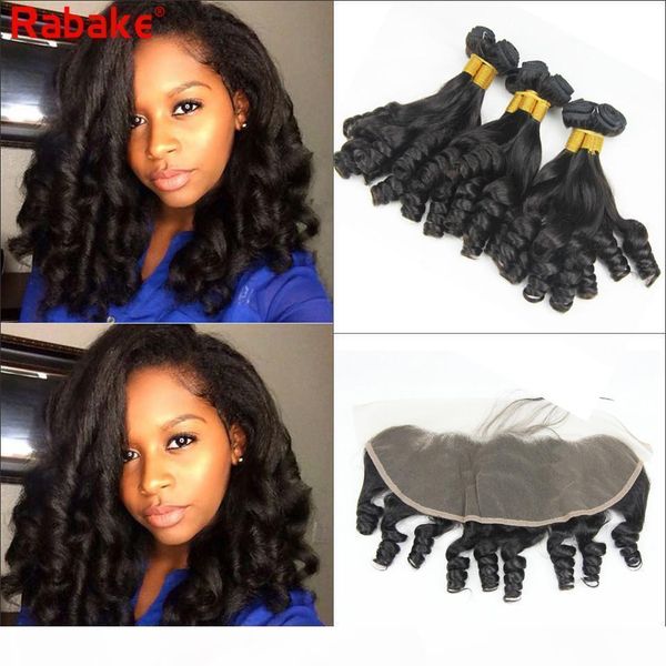 

aunty funmi bouncy curly virgin hair bundles with frontal rabake 8a grade raw indian unprocessed human hair weave bundles with 13x4 frontal, Black;brown