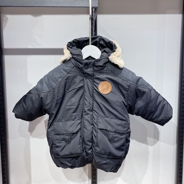 

100-130 new hooded medium length heavy coat winter boys and girls cotton padded jacket children's windbreaker, Blue;gray